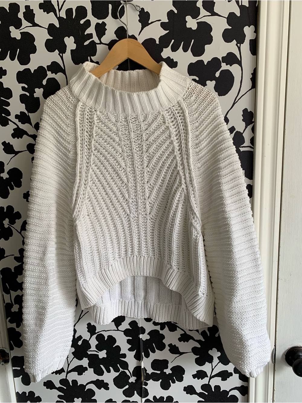 Free People White Cable Knit Cotton Sweater cool spring layers